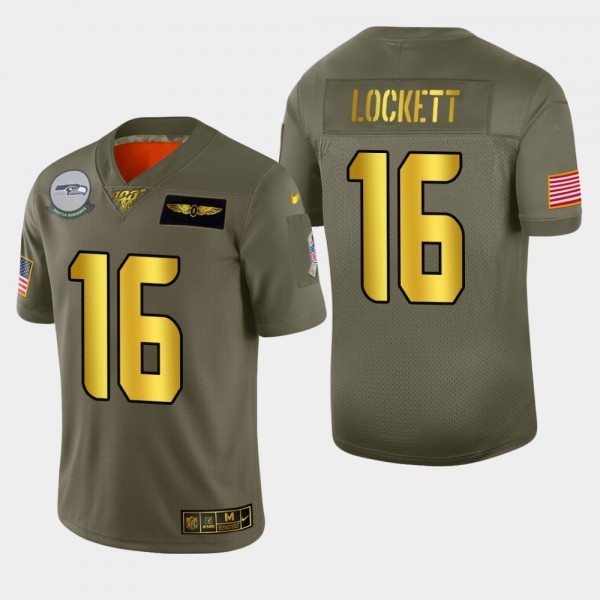 Seattle Seahawks #16 Tyler Lockett Men's Nike Olive Gold 2019 Salute to Service Limited NFL 100 Jersey