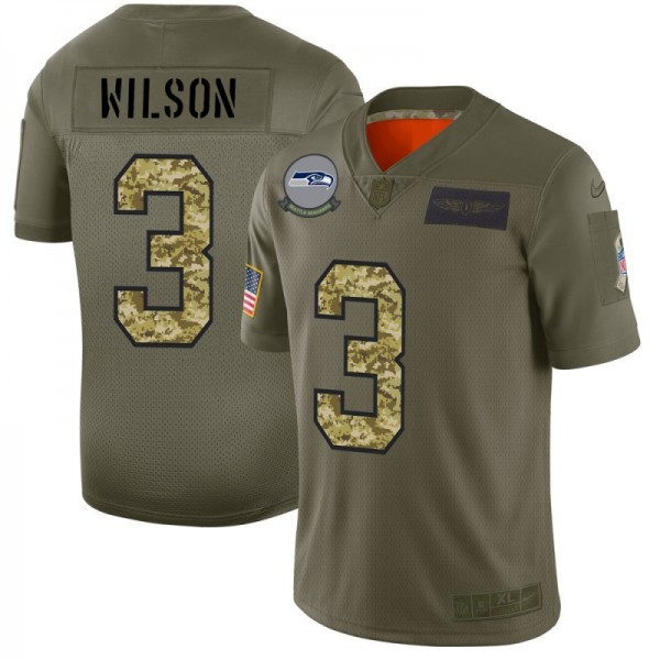 Seattle Seahawks #3 Russell Wilson Men's Nike 2019 Olive Camo Salute To Service Limited NFL Jersey