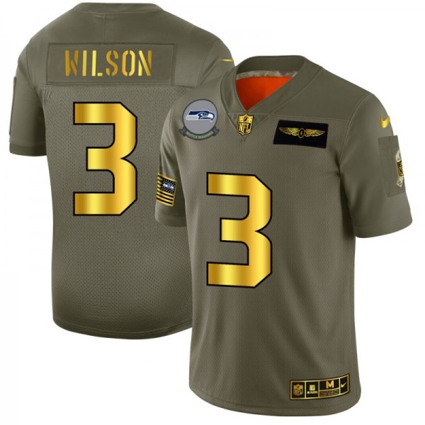 Seattle Seahawks #3 Russell Wilson NFL Men's Nike Olive Gold 2019 Salute to Service Limited Jersey