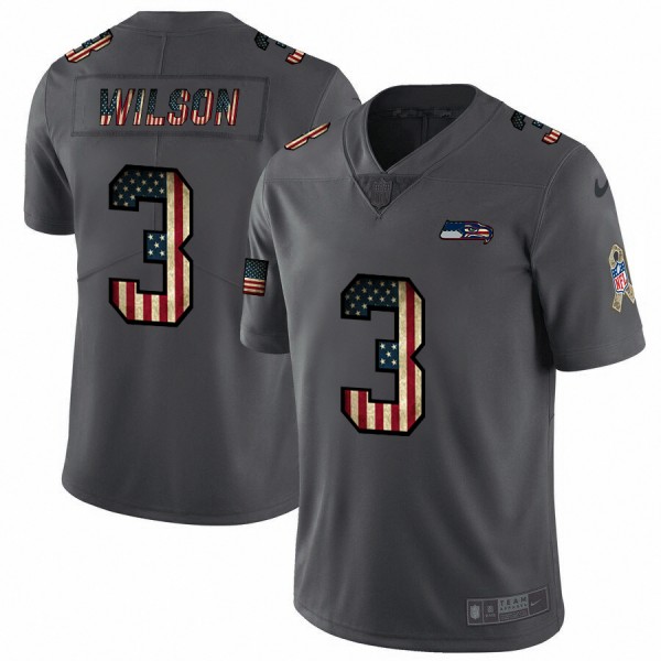 Seattle Seahawks #3 Russell Wilson Nike 2018 Salute to Service Retro USA Flag Limited NFL Jersey