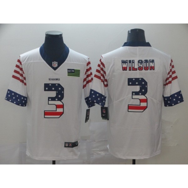 Seattle Seahawks #3 Russell Wilson White Men's Nike Team Logo USA Flag Vapor Untouchable Limited NFL Jersey