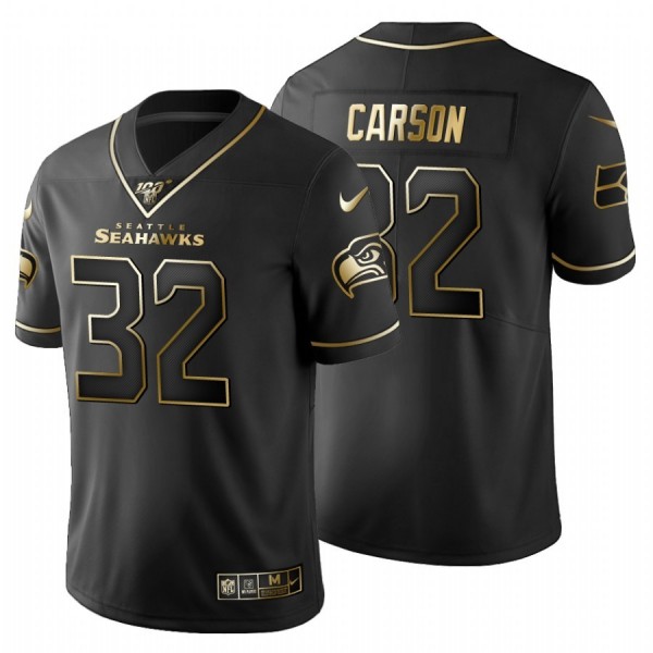Seattle Seahawks #32 Chris Carson Men's Nike Black Golden Limited NFL 100 Jersey