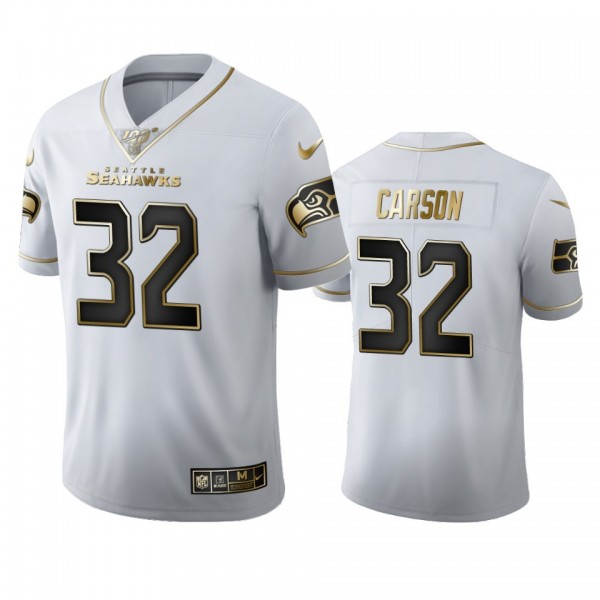 Seattle Seahawks #32 Chris Carson Men's Nike White Golden Edition Vapor Limited NFL 100 Jersey