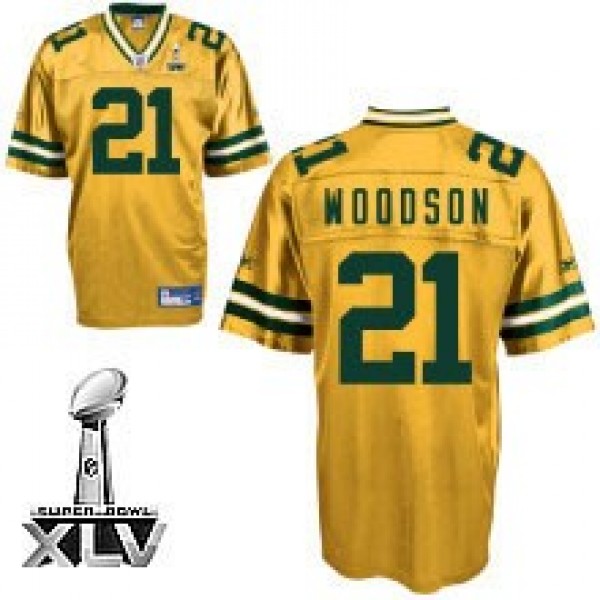 Packers #21 Charles Woodson Yellow Bowl Super Bowl XLV Stitched NFL Jersey
