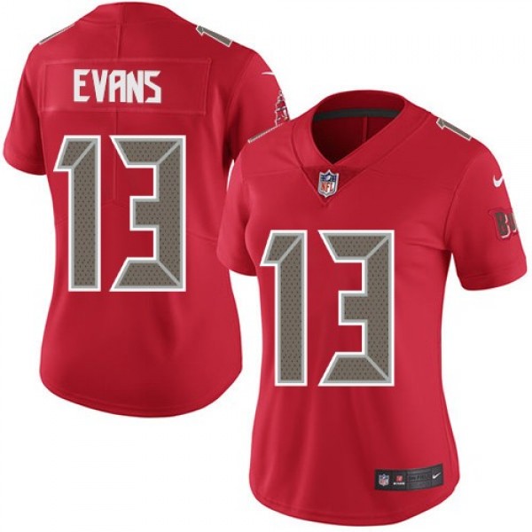 Women's Buccaneers #13 Mike Evans Red Stitched NFL Limited Rush Jersey