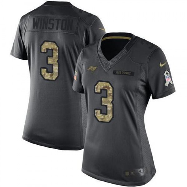 Women's Buccaneers #3 Jameis Winston Black Stitched NFL Limited 2016 Salute to Service Jersey