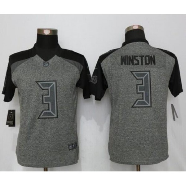 Women's Buccaneers #3 Jameis Winston Gray Stitched NFL Limited Gridiron Gray Jersey