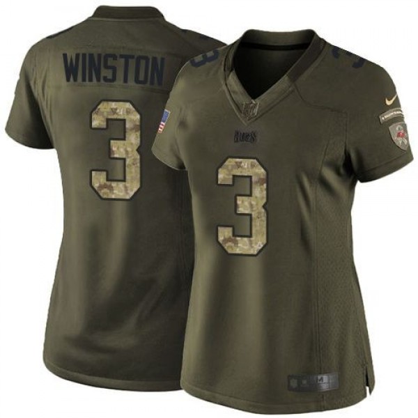 Women's Buccaneers #3 Jameis Winston Green Stitched NFL Limited Salute to Service Jersey