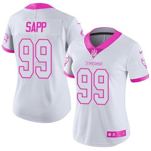 Women's Buccaneers #99 Warren Sapp White Pink Stitched NFL Limited Rush Jersey