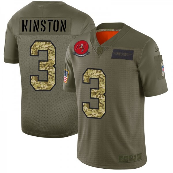 Tampa Bay Buccaneers #3 Jameis Winston Men's Nike 2019 Olive Camo Salute To Service Limited NFL Jersey