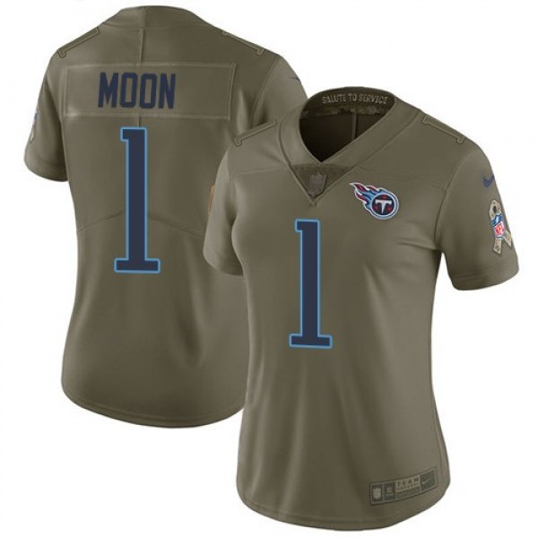 Women's Titans #1 Warren Moon Olive Stitched NFL Limited 2017 Salute to Service Jersey
