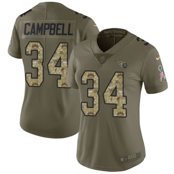 Women's Titans #34 Earl Campbell Olive Camo Stitched NFL Limited 2017 Salute to Service Jersey