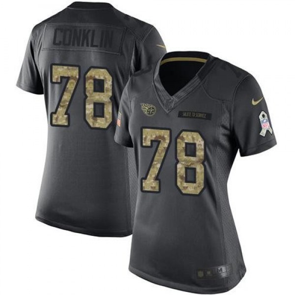 Women's Titans #78 Jack Conklin Black Stitched NFL Limited 2016 Salute to Service Jersey