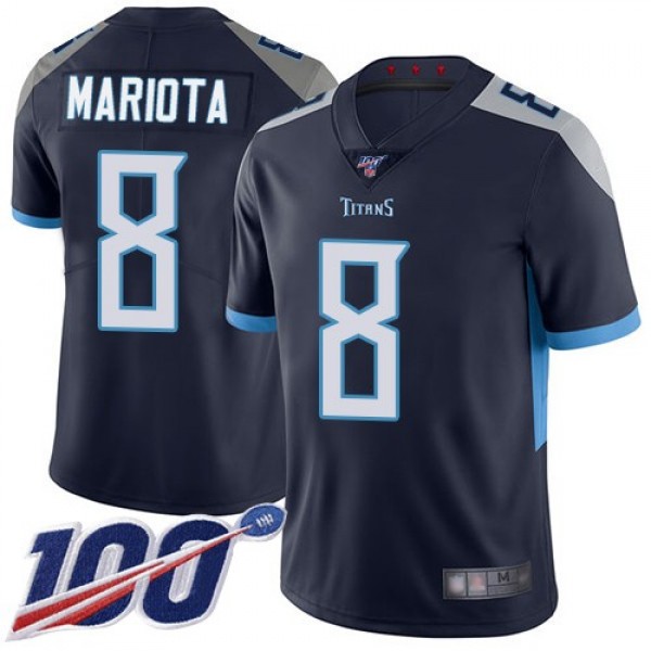 Nike Titans #8 Marcus Mariota Navy Blue Team Color Men's Stitched NFL 100th Season Vapor Limited Jersey