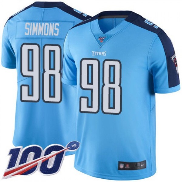 Nike Titans #98 Jeffery Simmons Light Blue Men's Stitched NFL Limited Rush 100th Season Jersey