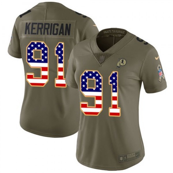 Women's Redskins #91 Ryan Kerrigan Olive USA Flag Stitched NFL Limited 2017 Salute to Service Jersey